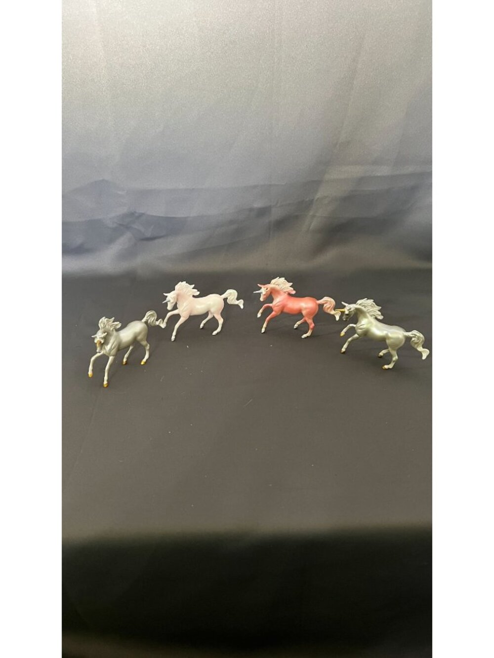 Four Majestic Unicorn Figurines-Gray Pink Coral & Pearl